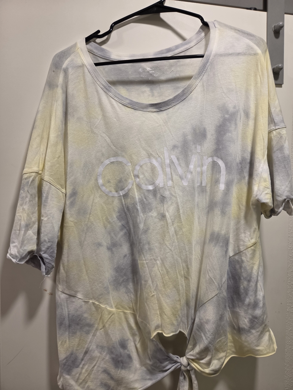 Calvin Klein Yellow and Gray Tie-Front Short Sleeve Tee - Picture 1 of 4